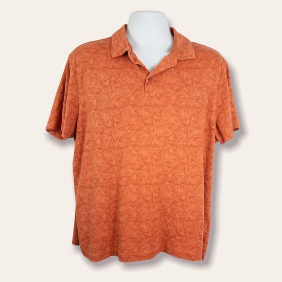 Daniel Hechter Mens Size XL Short Sleeve Polo Shirt Orange Leaf Motif Golf - Picture 1 of 7